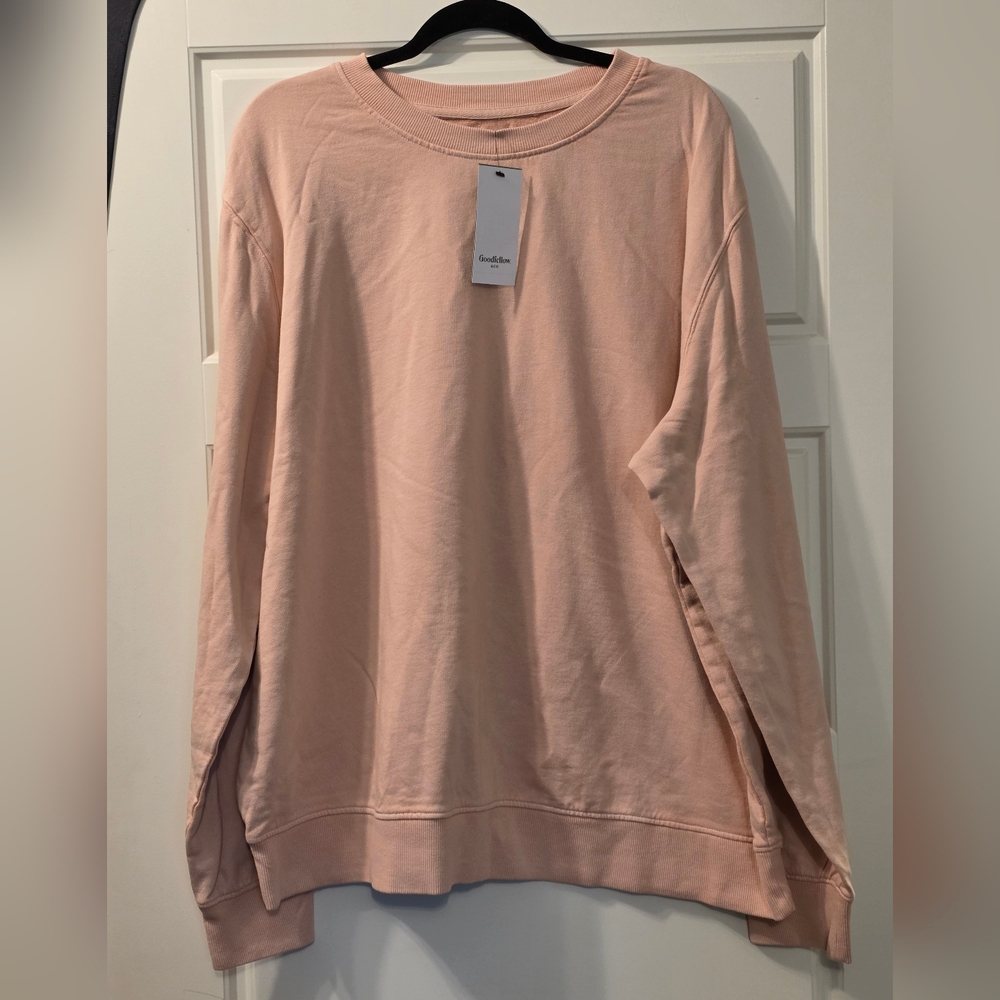 NWT Mens French Terry Pullover Crewneck Sweatshirt Pink XXL